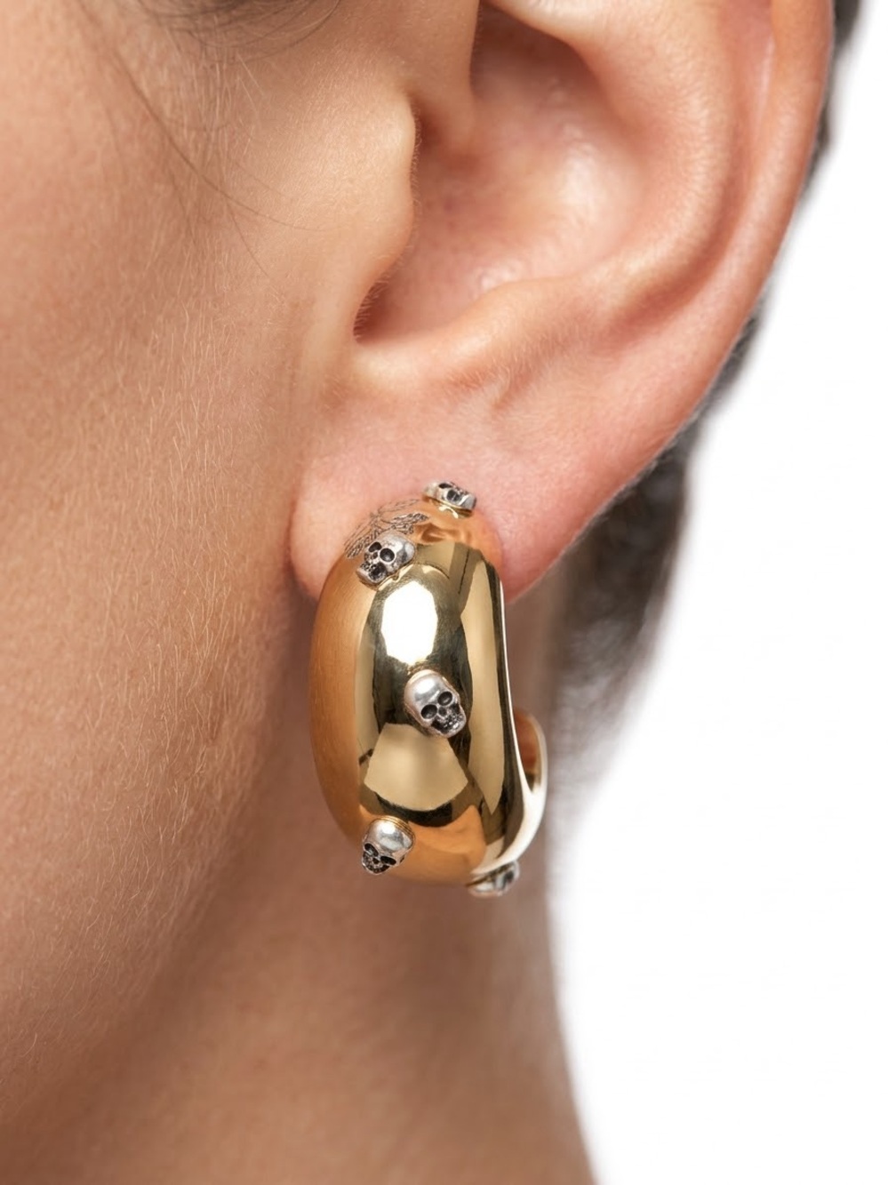 Gold Skull Accent Hoop Earrings - Women Jewelry